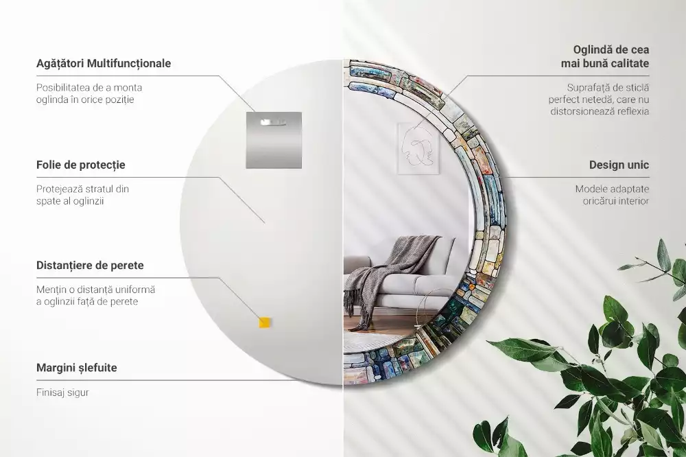 Miroir rond avec décoration Vitrail