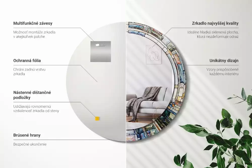 Miroir rond avec décoration Vitrail