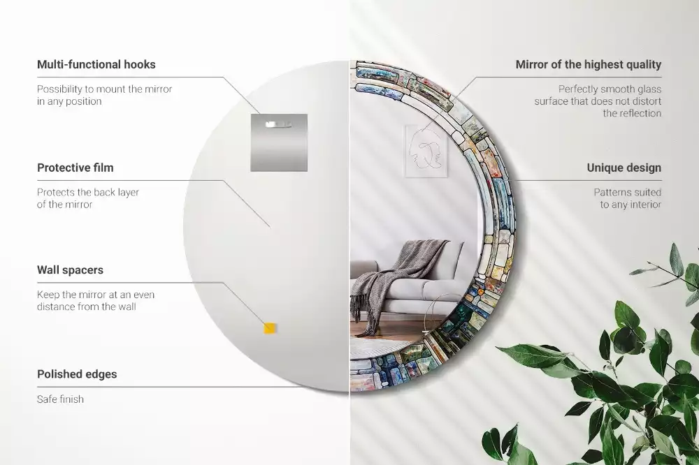 Miroir rond avec décoration Vitrail