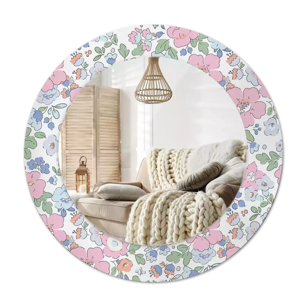 Miroir rond imprimé Petites fleurs colorées