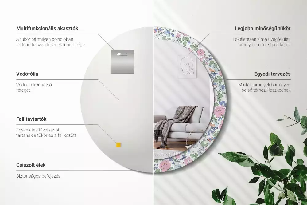 Miroir rond imprimé Petites fleurs colorées