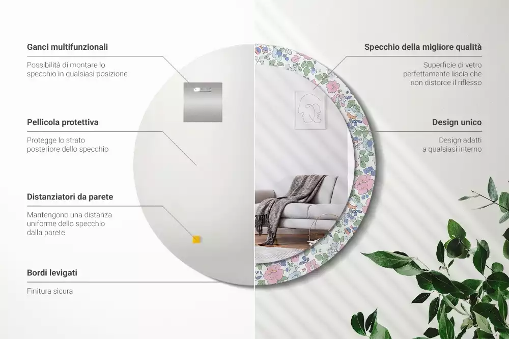 Miroir rond imprimé Petites fleurs colorées