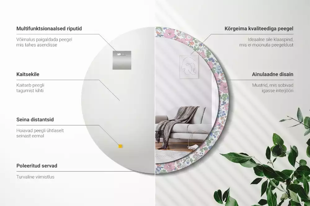 Miroir rond imprimé Petites fleurs colorées