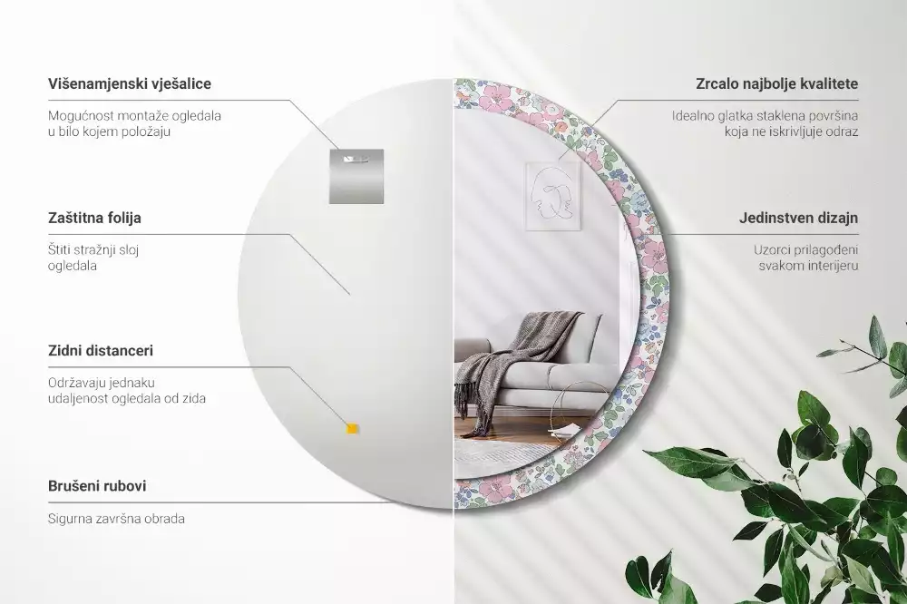 Miroir rond imprimé Petites fleurs colorées