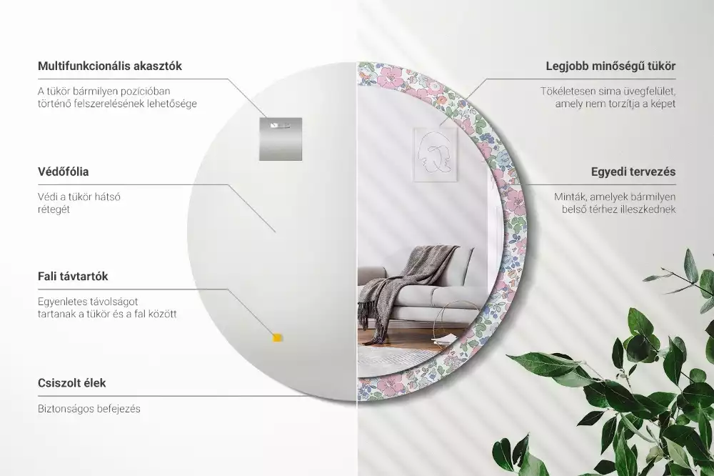 Miroir rond imprimé Petites fleurs colorées