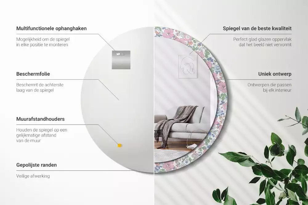 Miroir rond imprimé Petites fleurs colorées