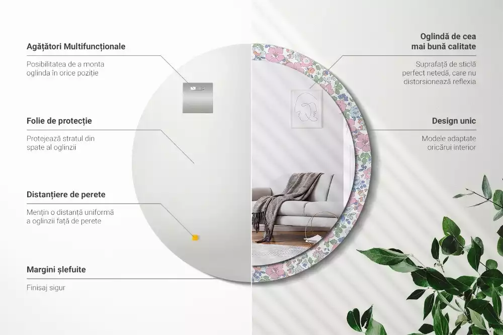 Miroir rond imprimé Petites fleurs colorées