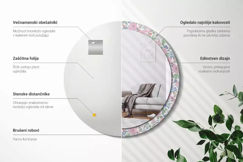 Miroir rond imprimé Petites fleurs colorées