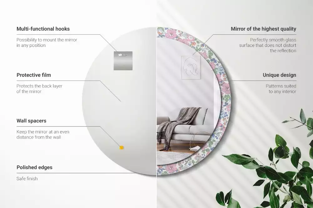 Miroir rond imprimé Petites fleurs colorées