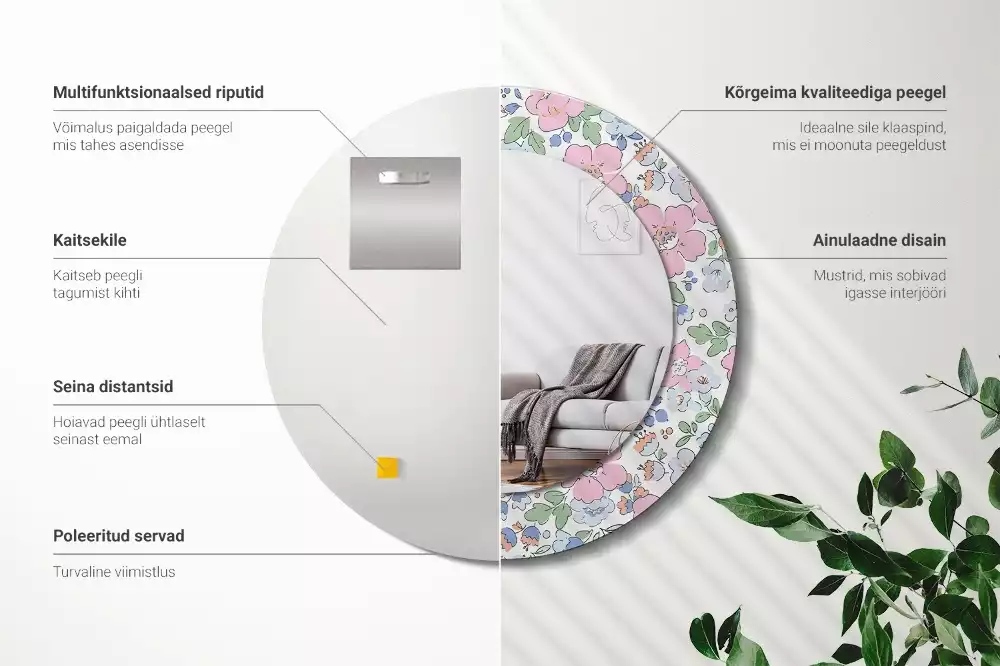 Miroir rond imprimé Petites fleurs colorées