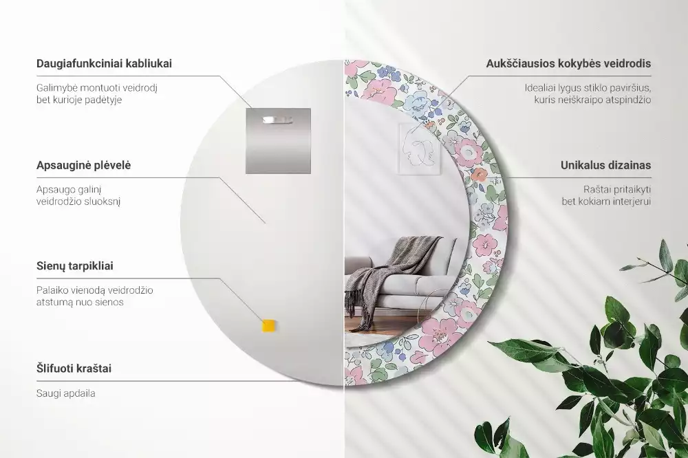 Miroir rond imprimé Petites fleurs colorées