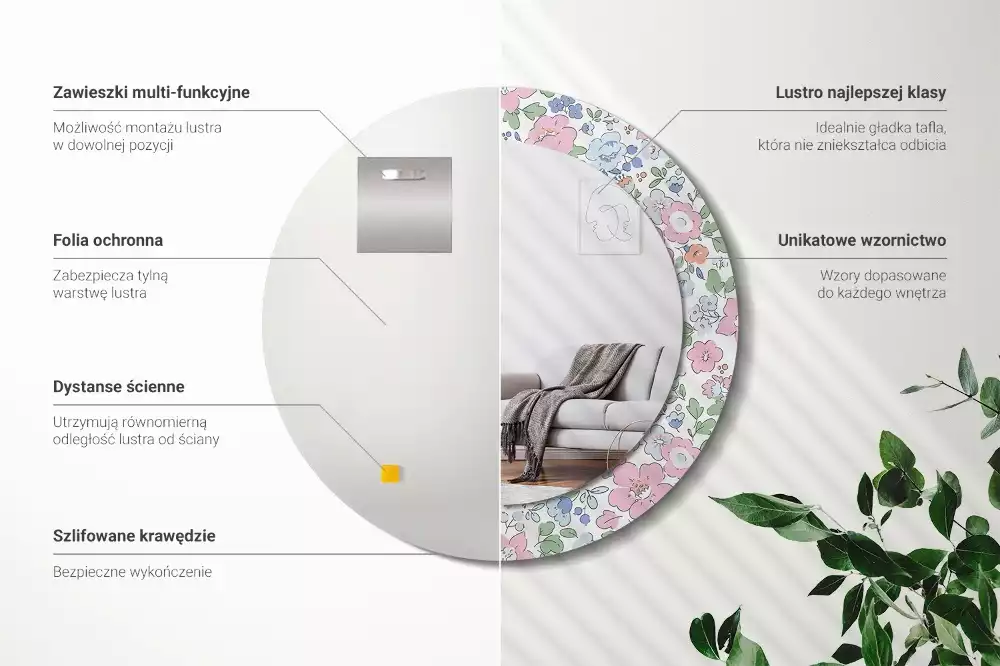 Miroir rond imprimé Petites fleurs colorées