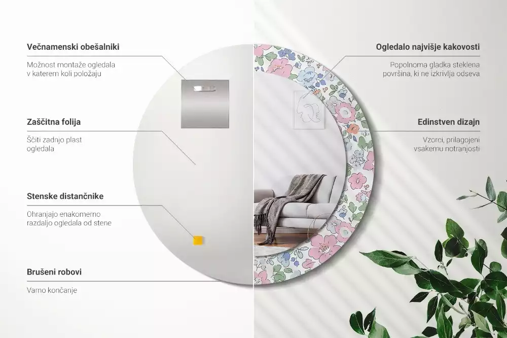 Miroir rond imprimé Petites fleurs colorées