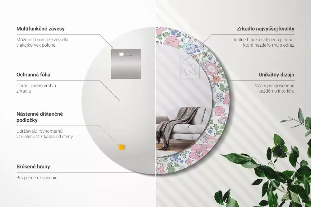 Miroir rond imprimé Petites fleurs colorées