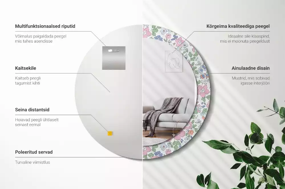 Miroir rond imprimé Petites fleurs colorées