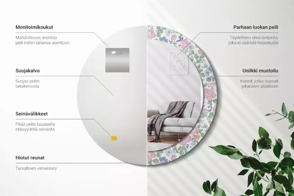 Miroir rond imprimé Petites fleurs colorées