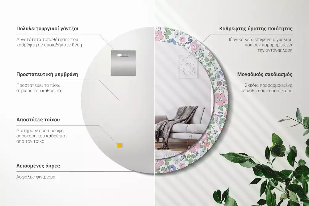 Miroir rond imprimé Petites fleurs colorées