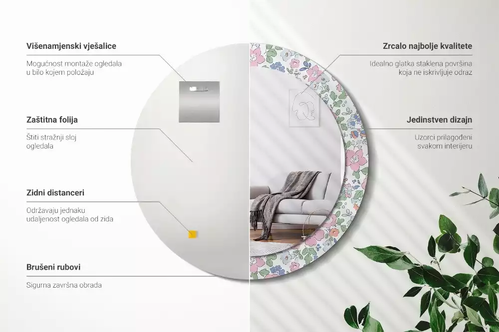 Miroir rond imprimé Petites fleurs colorées