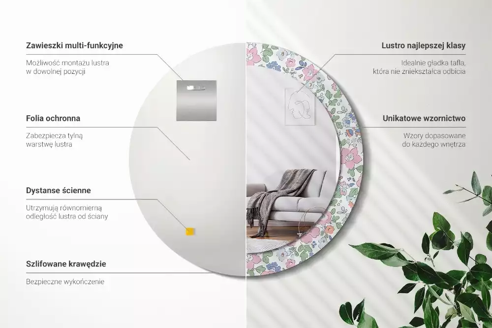 Miroir rond imprimé Petites fleurs colorées