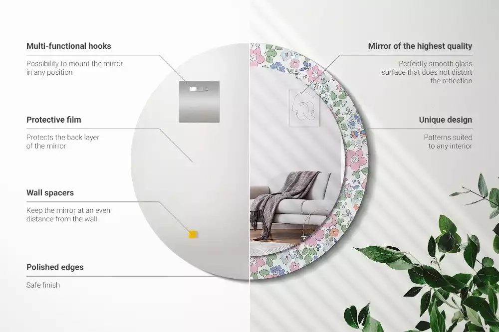 Miroir rond imprimé Petites fleurs colorées