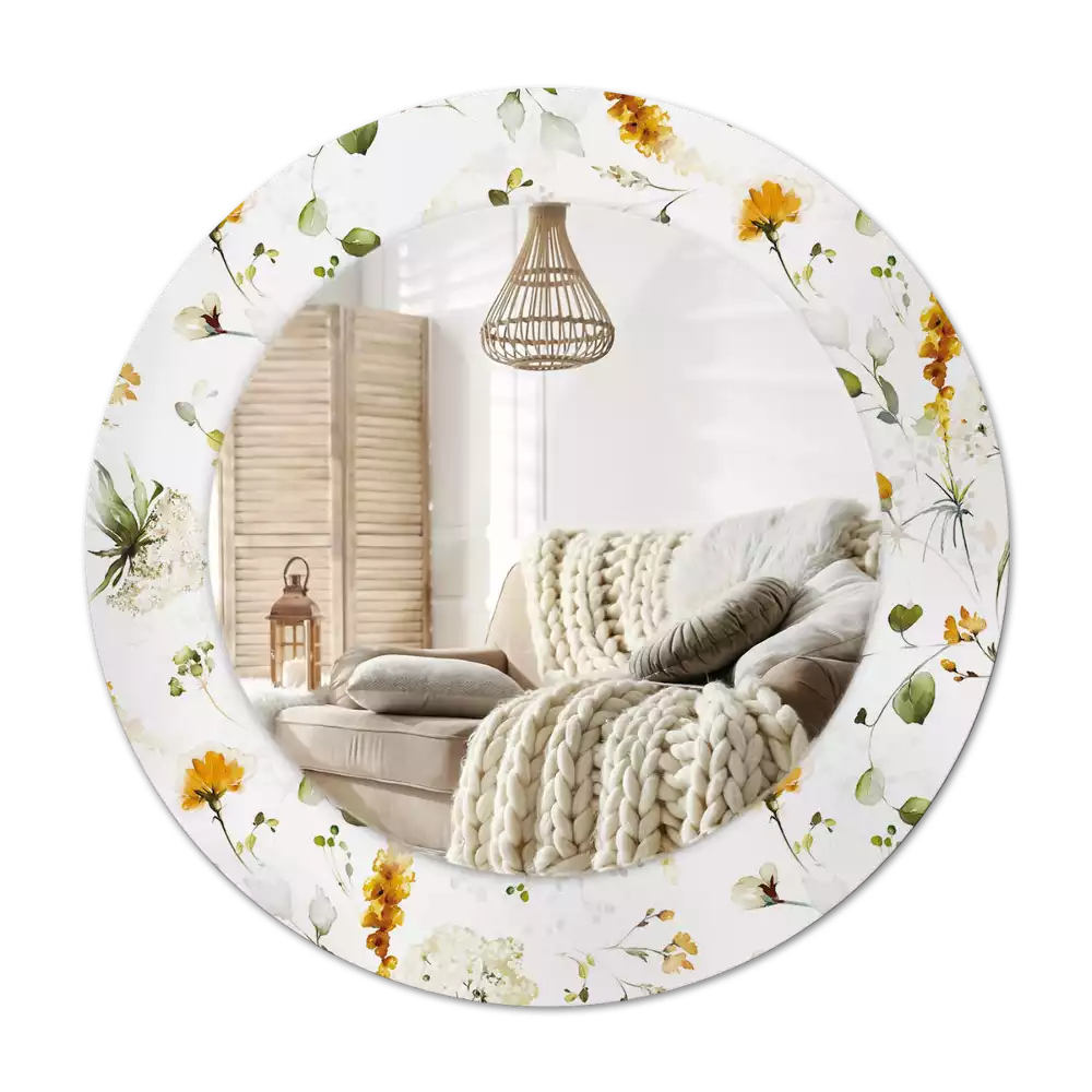 Miroir rond avec décoration Fleurs des champs