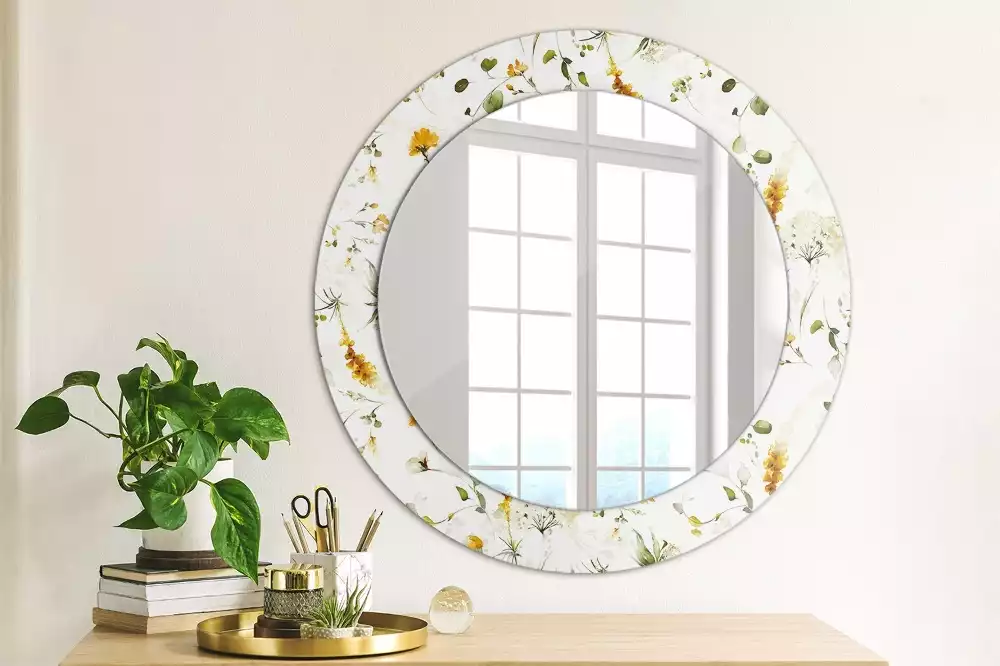 Miroir rond avec décoration Fleurs des champs