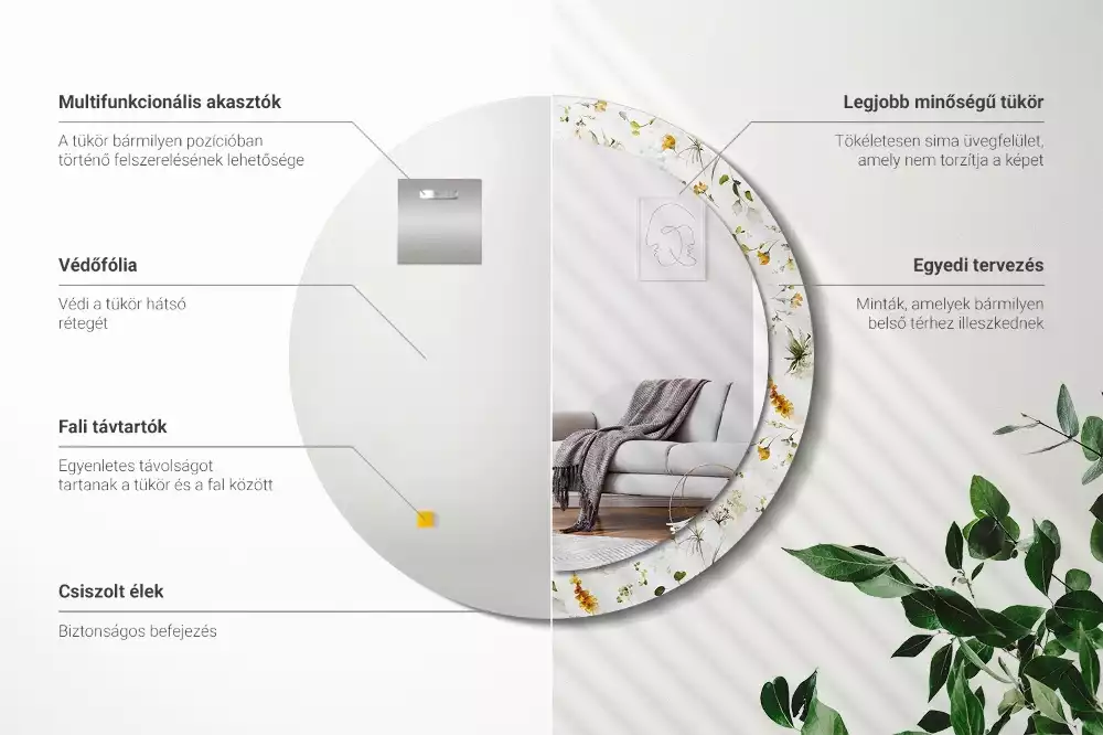 Miroir rond avec décoration Fleurs des champs