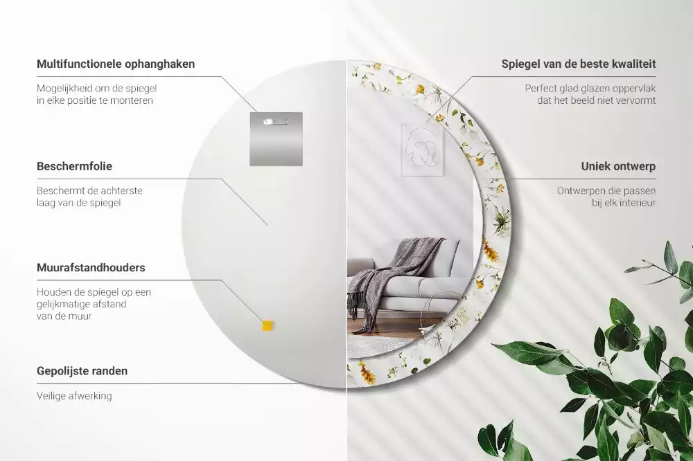 Miroir rond avec décoration Fleurs des champs