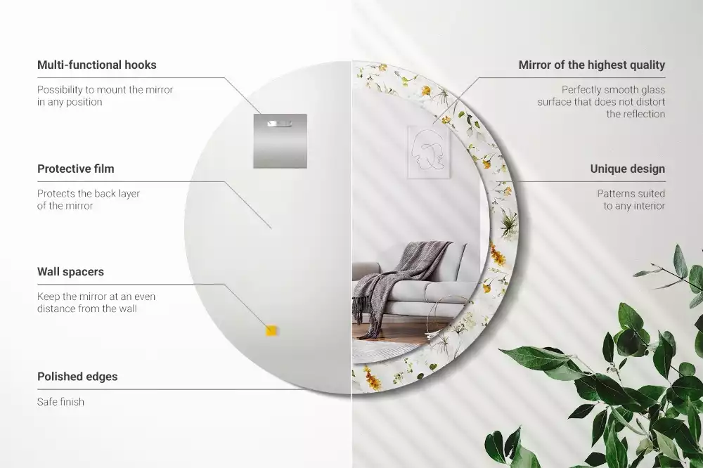 Miroir rond avec décoration Fleurs des champs