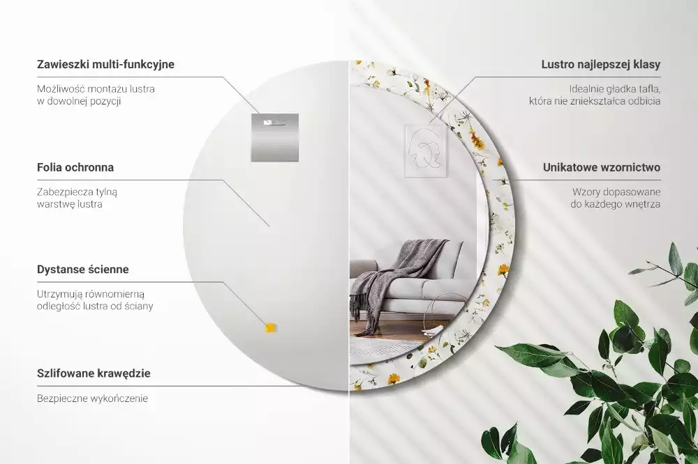 Miroir rond avec décoration Fleurs des champs