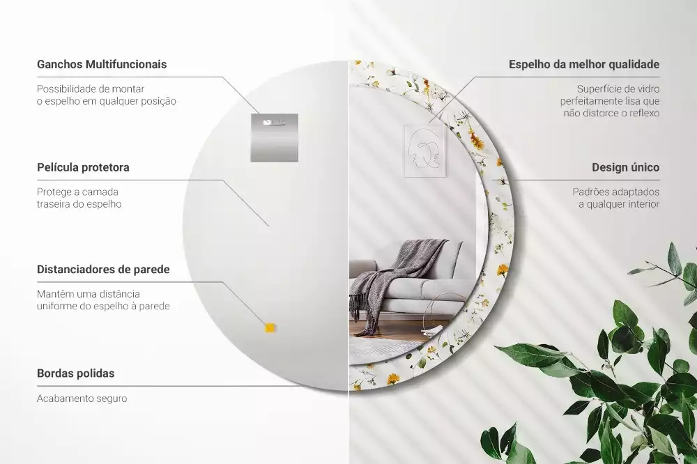 Miroir rond avec décoration Fleurs des champs
