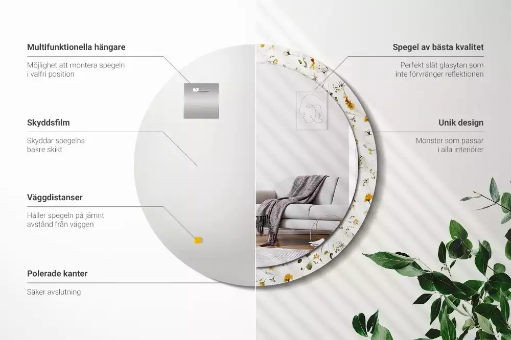 Miroir rond avec décoration Fleurs des champs