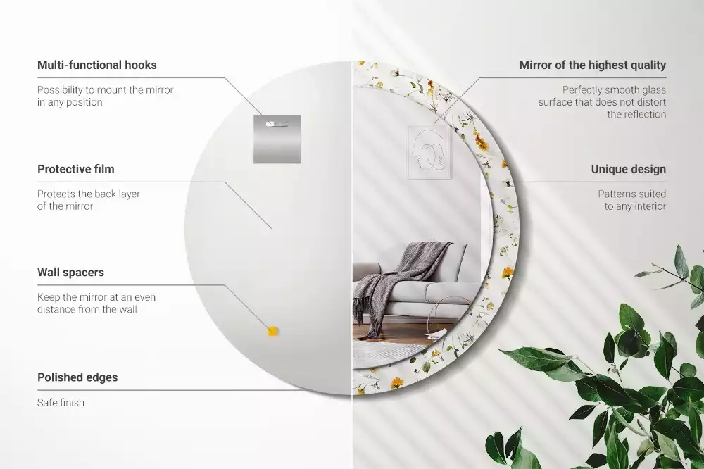 Miroir rond avec décoration Fleurs des champs