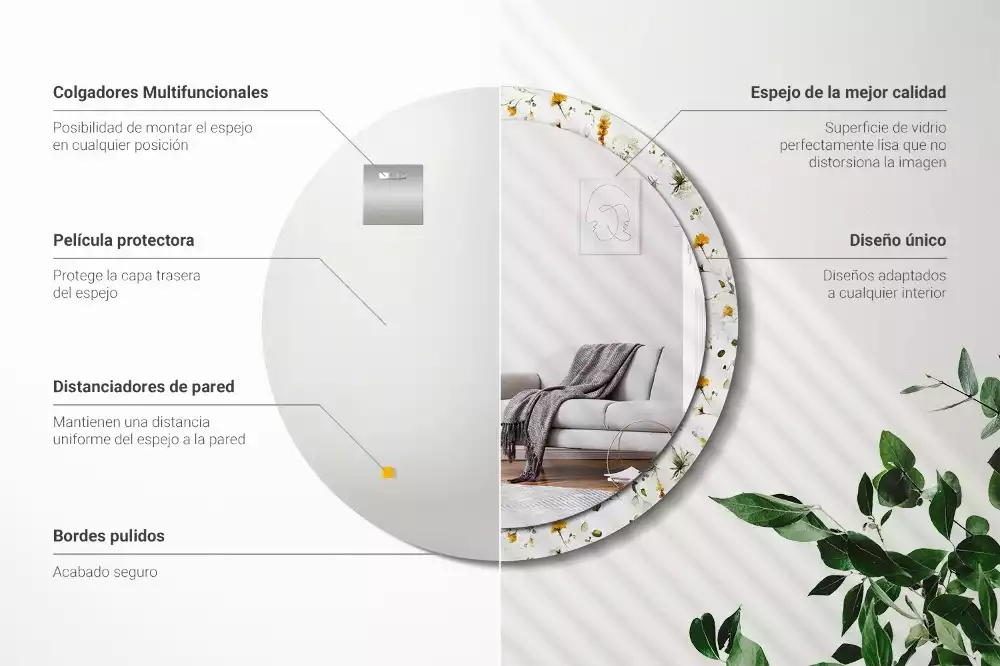 Miroir rond avec décoration Fleurs des champs