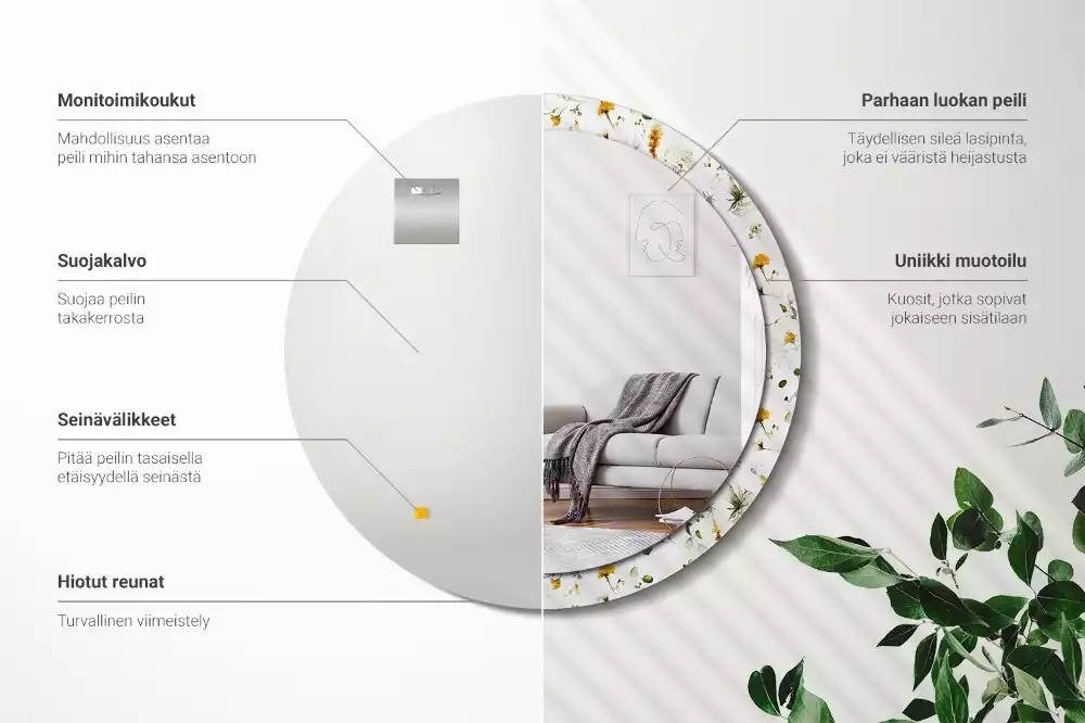 Miroir rond avec décoration Fleurs des champs