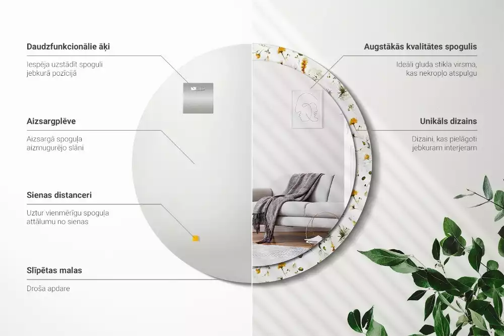 Miroir rond avec décoration Fleurs des champs