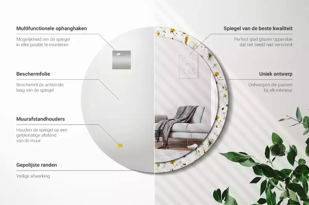 Miroir rond avec décoration Fleurs des champs