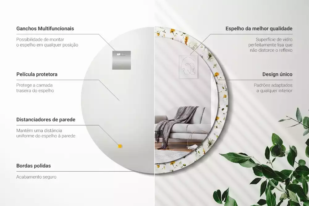 Miroir rond avec décoration Fleurs des champs