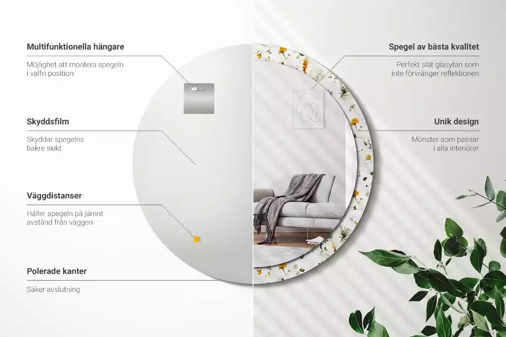 Miroir rond avec décoration Fleurs des champs