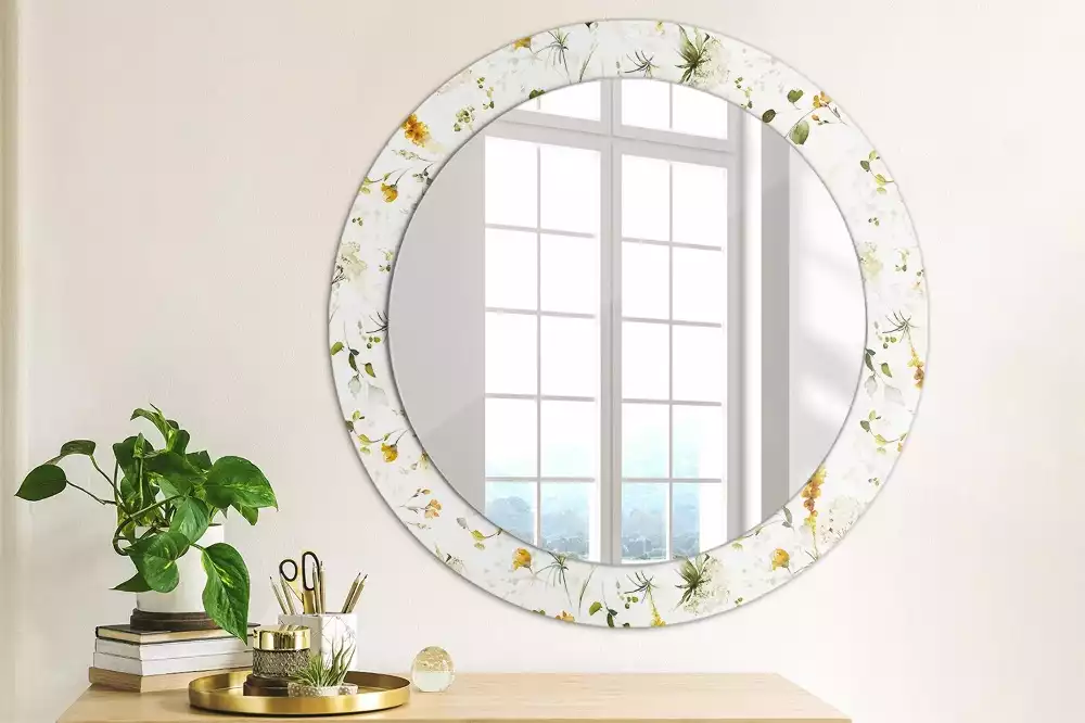 Miroir rond avec décoration Fleurs des champs