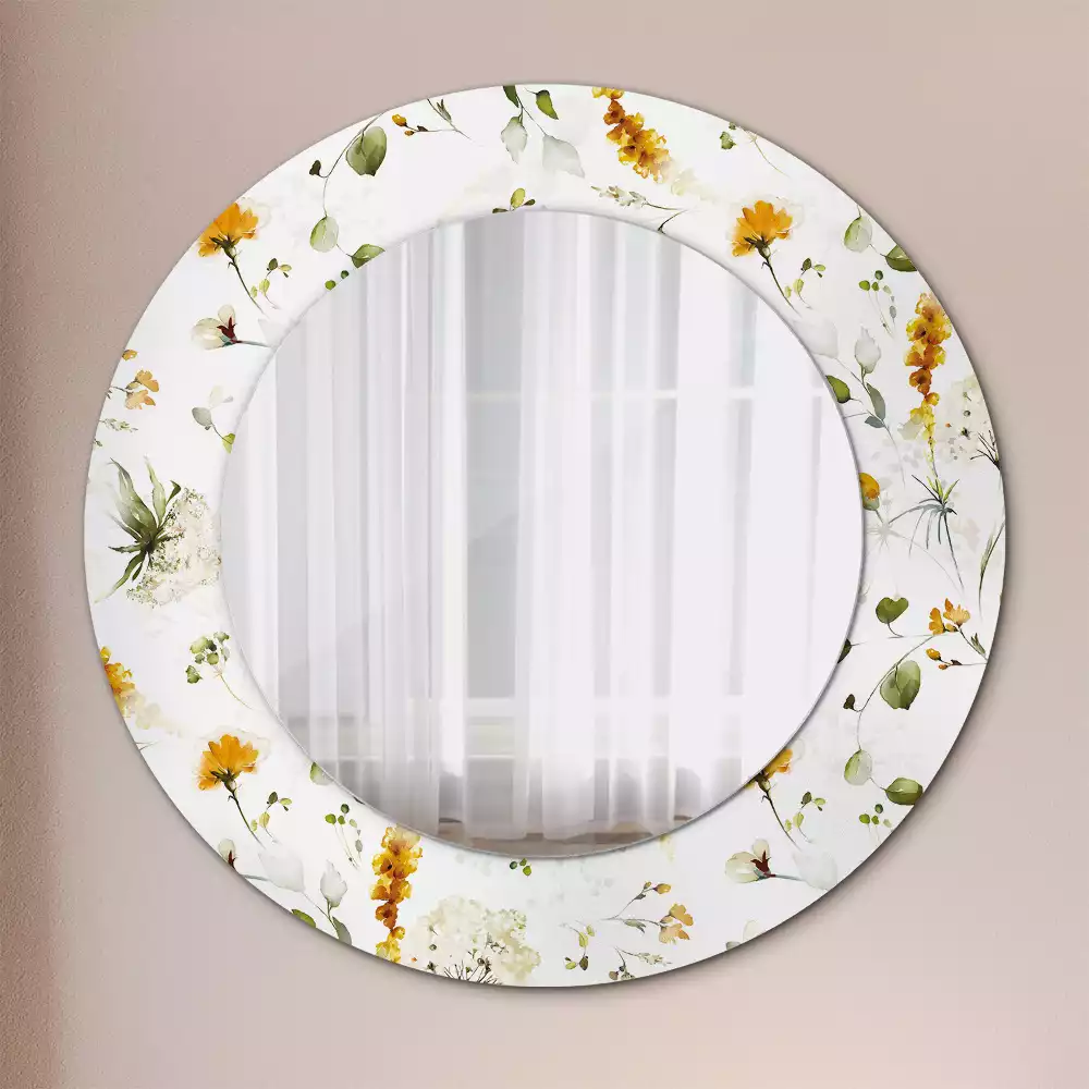 Miroir rond avec décoration Fleurs des champs