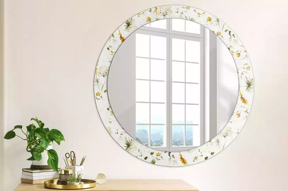 Miroir rond avec décoration Fleurs des champs