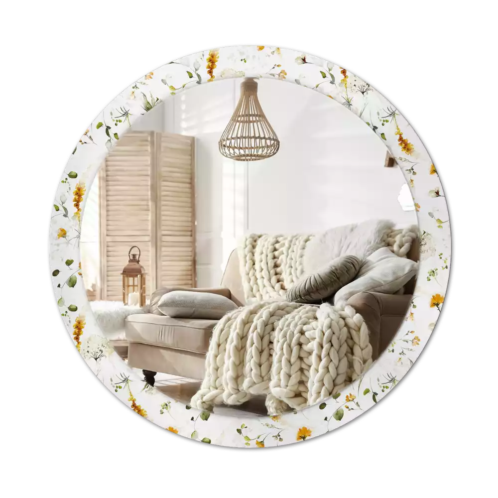 Miroir rond avec décoration Fleurs des champs
