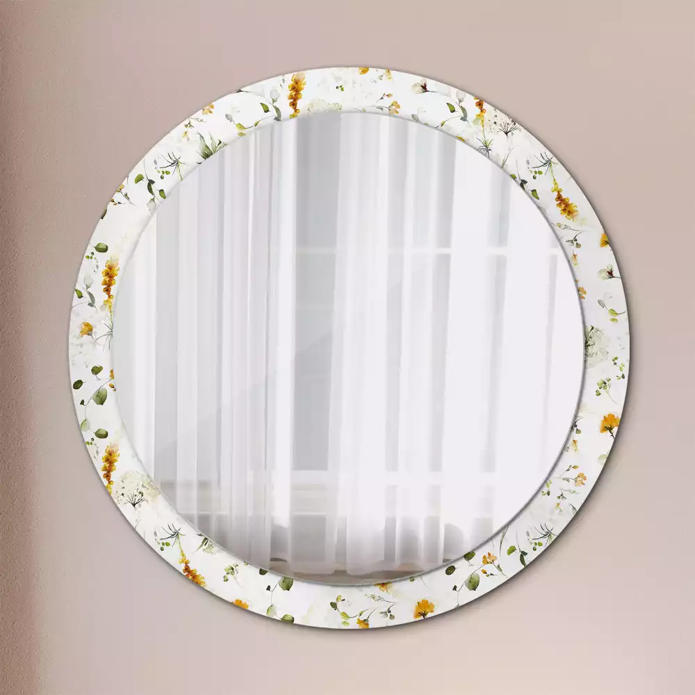 Miroir rond avec décoration Fleurs des champs