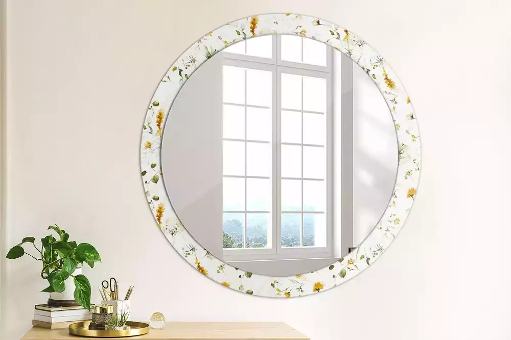 Miroir rond avec décoration Fleurs des champs
