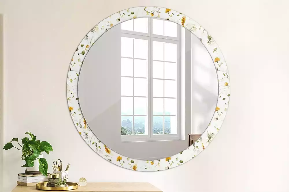 Miroir rond avec décoration Fleurs des champs