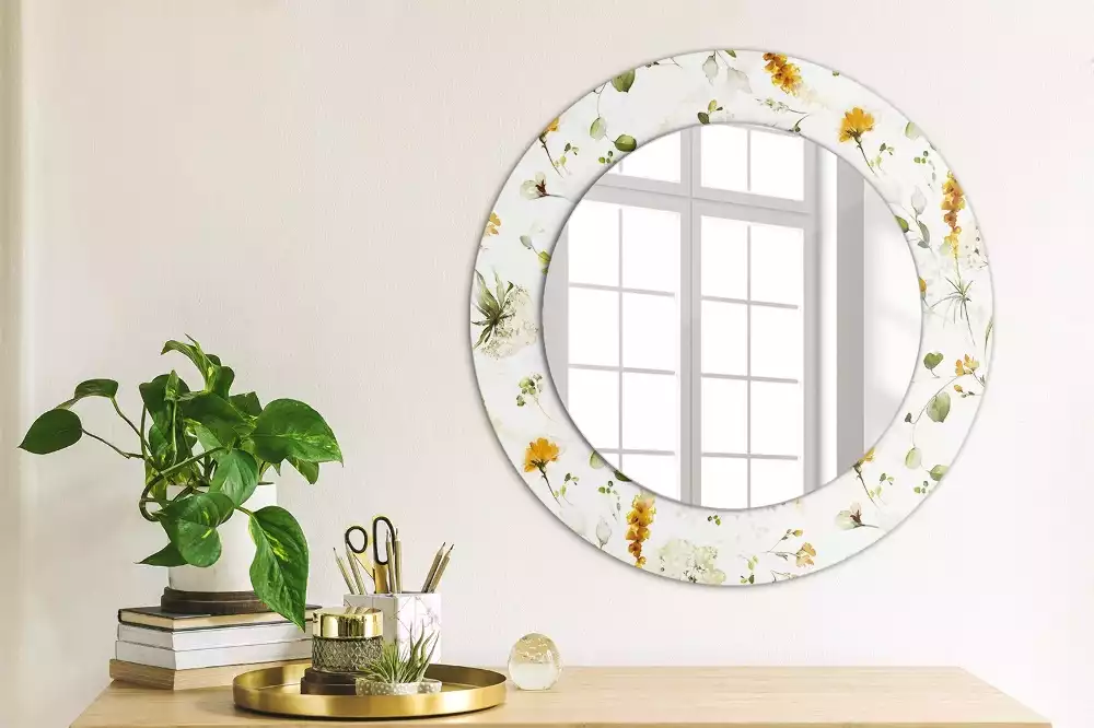 Miroir rond avec décoration Fleurs des champs