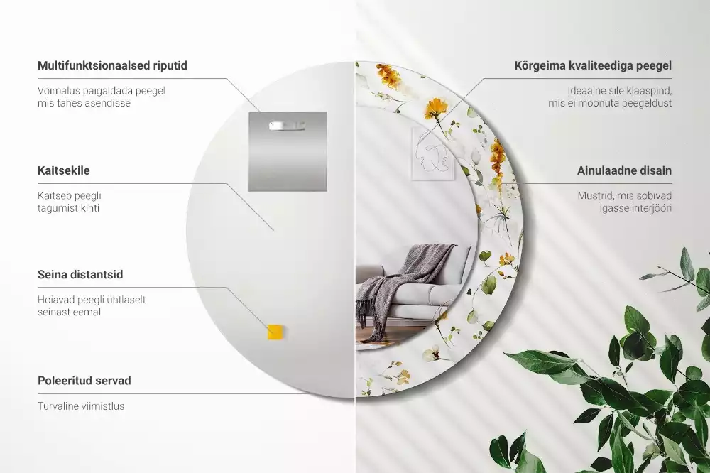Miroir rond avec décoration Fleurs des champs