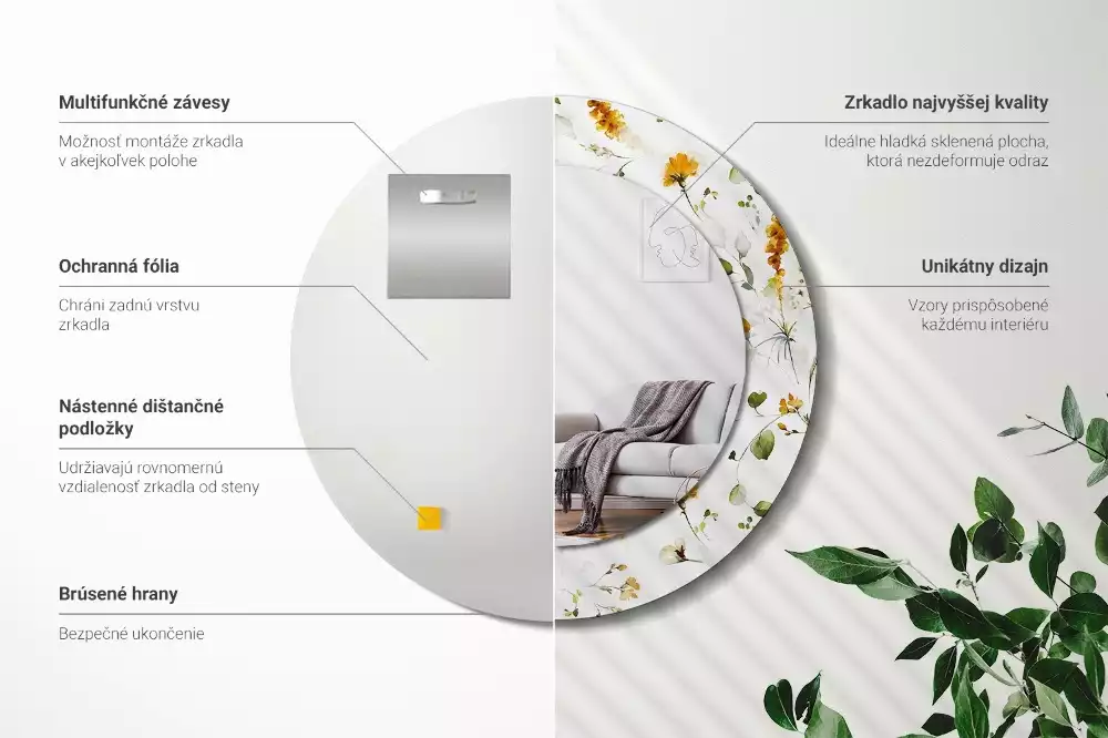 Miroir rond avec décoration Fleurs des champs