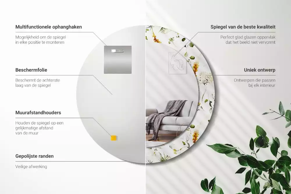 Miroir rond avec décoration Fleurs des champs